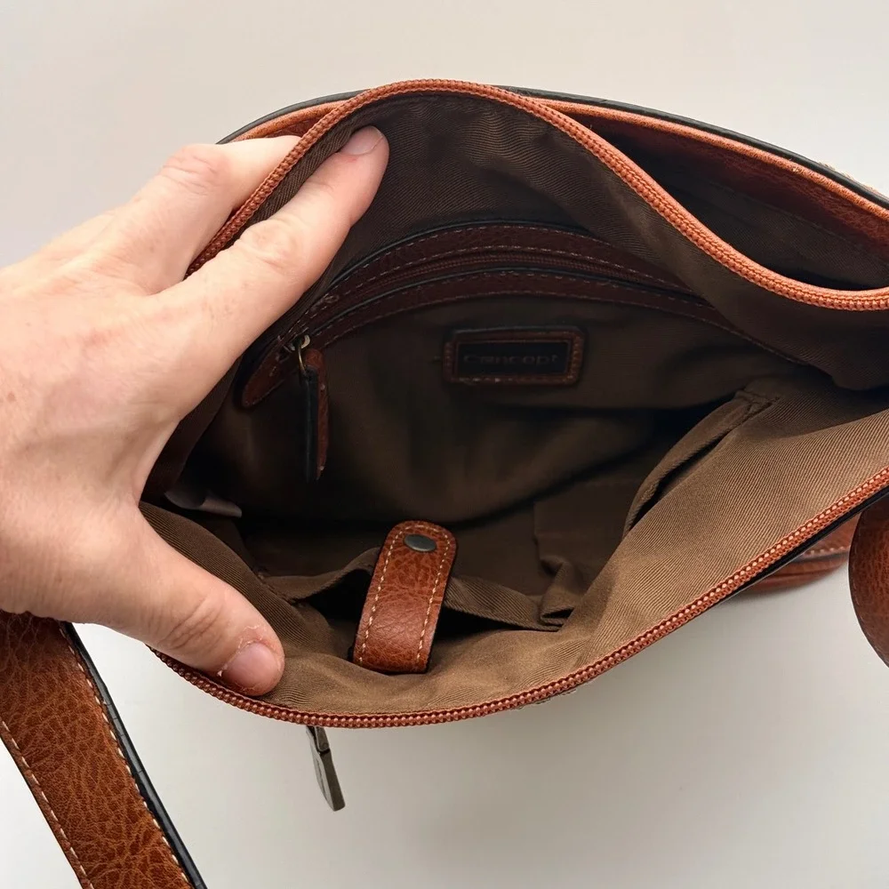 Concept Tan Brown Crossbody Bag Boho Slouch Faux Leather Shoulder Purse